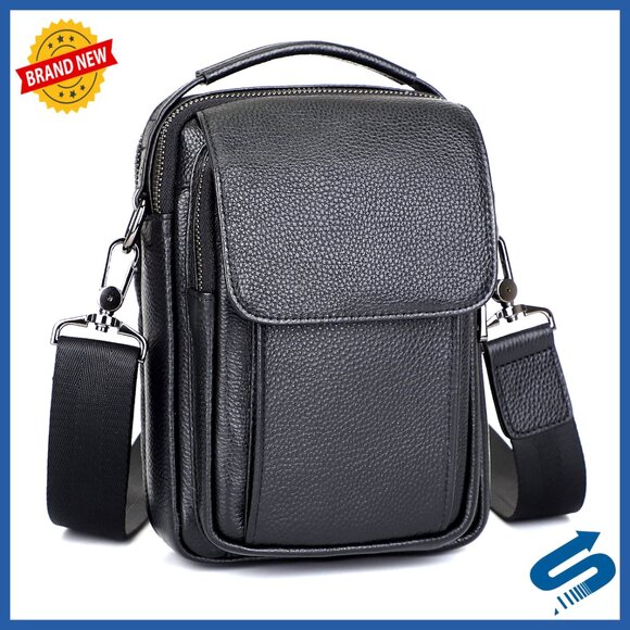 Leather Messenger Bag Crossbody Shoulder Sling Travel Daypack Magnetic Buckle